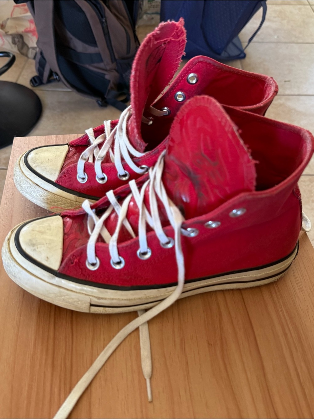 Converse Red High-Top Canvas Sneakers with White Laces
